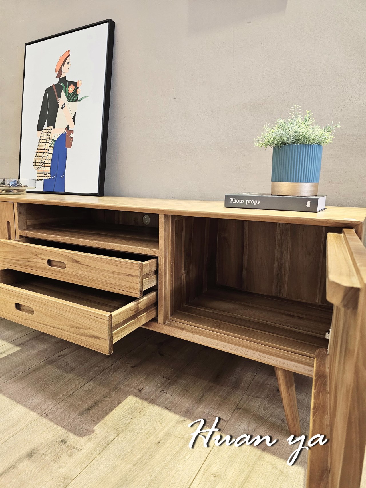 溫莎柚木全實木電視長櫃