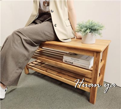 日系柚木實木坐鞋架【可當電視架/等待椅/書架/置物架】